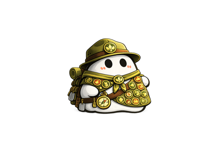 Nutri dressed as an explorer with a pile of treasure